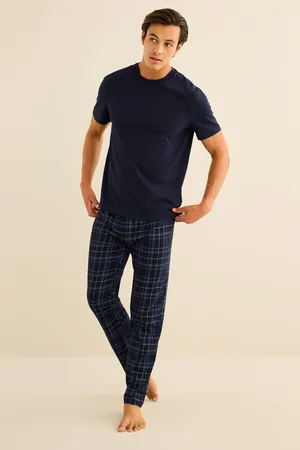 Next Blue Check Check Short Sleeve 100% Cottton Pyjama Set