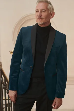 Next Dark Blue Slim Fit Velvet Blazer