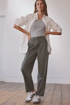 Next Olive Premium Wool Rich Tapered Trousers