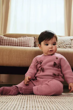 Next 3D Bows Baby Knitted 100% Cotton Jumper and Leggings Set (0mths-2yrs)