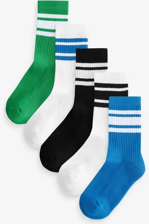 Next Blue/Green/ Cushioned Footbed Cotton Rich Ribbed Tipped Socks 5 Pack