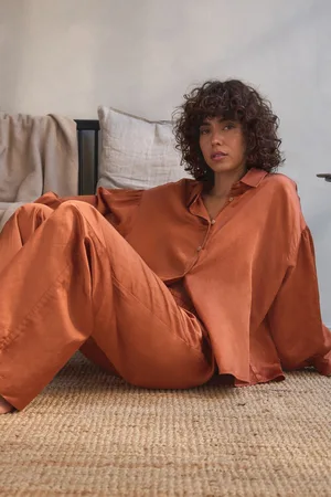 Next Orange Linen Blend Button Through Pyjamas
