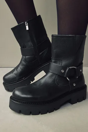 Next Leather Standard/Wide Fit Forever Comfort Buckle Strap Leather Ankle Biker Boots