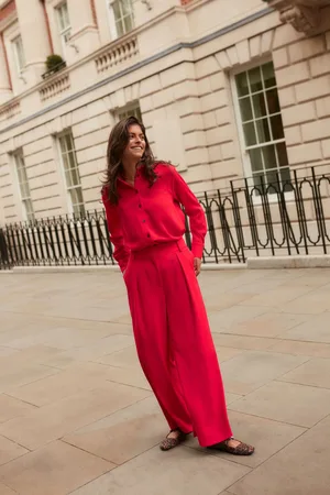 Next Red Elastic Back Wide Leg Trousers