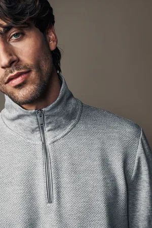 Next Marl Quarter Zip Textured Funnel Sweatshirt