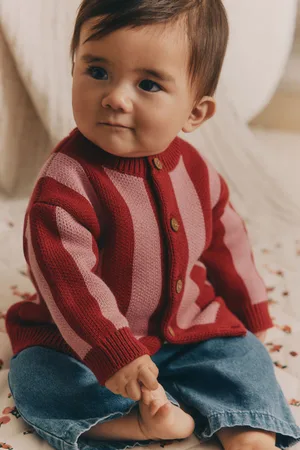 Next /Red Stripe Baby 100% Cotton Knitted Cardigan (0mths-2yrs)