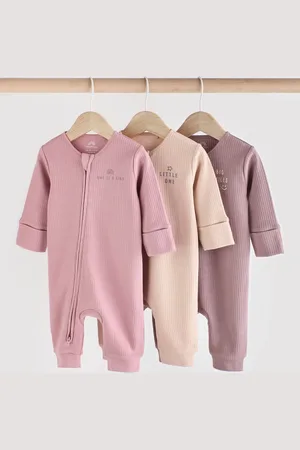 Next /Purple 100% Cotton Two Way Zip Baby Sleepsuit 3 Pack (0mths-3yrs)