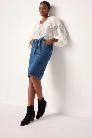 Next Mid Belted Pocket Stitch Midi 100% Cotton Skirt
