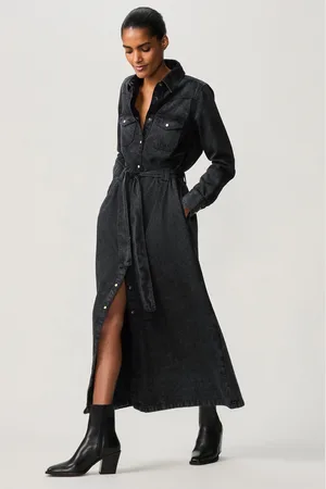 Next Tiered Seam Front Denim 100% Cotton Midi Dress