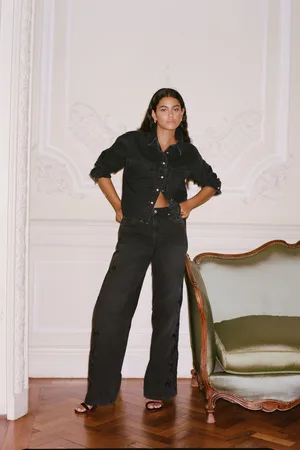 Next Embroidered 100% Cotton Wide Leg Jeans