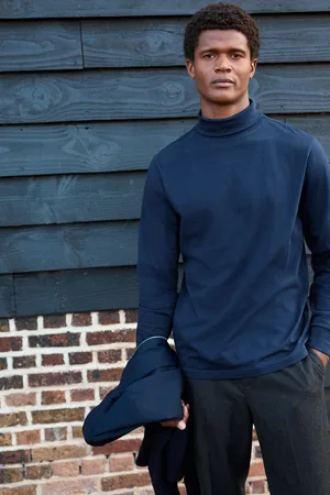 Next Blue Roll Neck Essential Long Sleeve 100% Cotton T-Shirt