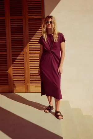 Next Plum Purple 100% Cotton Twist Short Sleeved T-Shirt Summer Dress
