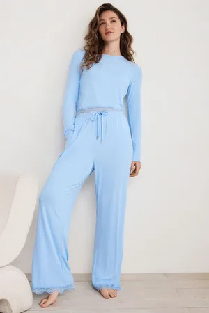 Next Ribbed Lace Long Sleeve Pyjamas