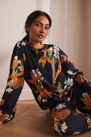 Next /Orange Floral Kew Collection 100% Cotton Long Sleeve Pyjamas