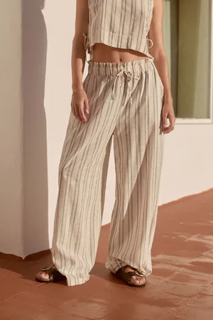 Next /Ecru 100% Cotton Striped Wide Leg Trousers