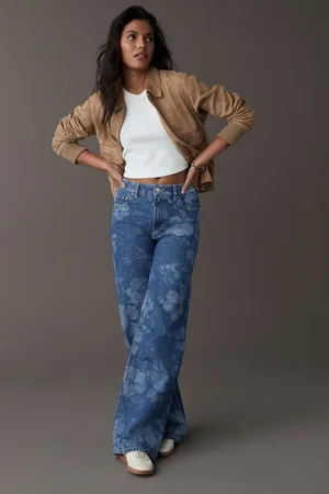 Next Mid 100% Cotton Floral Laser Print Wide Leg Jeans