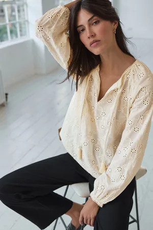 Next Textured Floral Cornelli Embroidered Long Sleeve 100% Cotton Boho Blouse