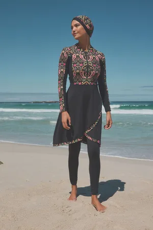 Next /Pink Paisley Long Sleeve Modesty Burkini Shaping Swimsuit