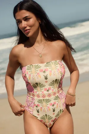 Next /Yellow Paisley Tummy Control Bandeau Swimsuit