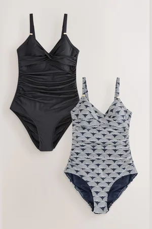 Next /Navy Fan Print Tummy Control Swimsuits 2 Pack