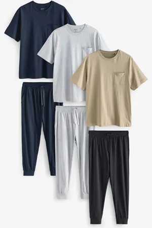 Next Blue/Grey Cuffed 100% Cotton Pyjamas 3 Pack