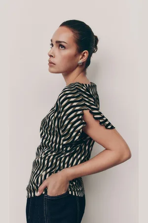 Next Geo Print Flutter Sleeve Textured Smart Top