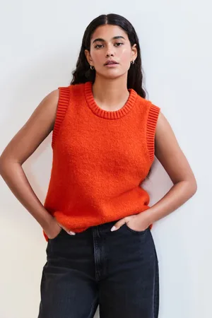 Next Orange Soft Touch Sleeveless Knitted Vest Tank Top Jumper with Wool