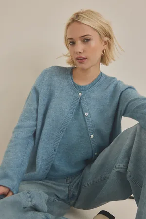 Next Chambray Soft Touch Button Through Knitted Cardigan with Alpaca