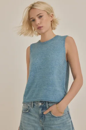 Next Chambray Sleeveless Knitted Crew Tank Vest Top with Alpaca