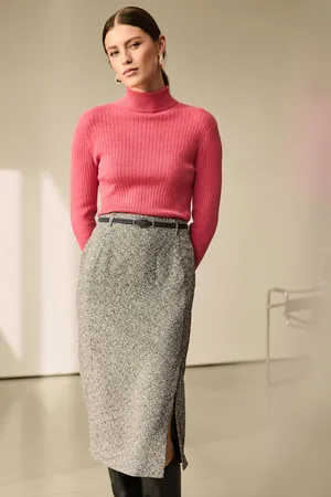 Next /White Boucle Mono Textured Pencil Skirt