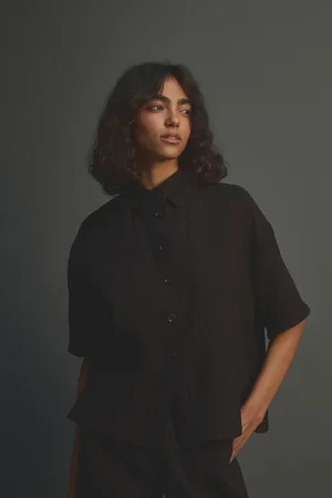 Next Short Sleeve Textured Co-ord Shirt With Linen
