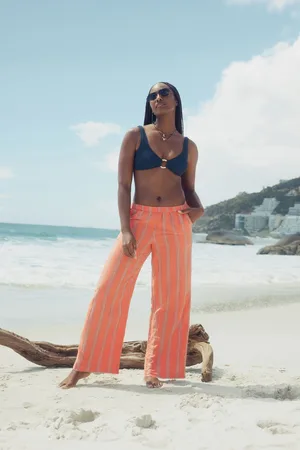 Next Orange Stripe Cotton Wide Leg Trousers