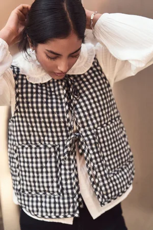 Next Gingham Padded Reversible Tie Front 100% Cotton Gilet