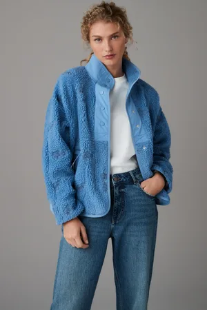 Next Cornflower Woven Mix Teddy Borg Fleece Popper Front Jacket