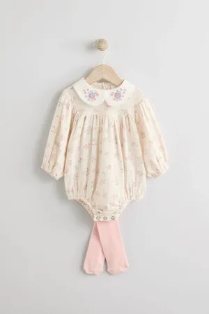 Next Ecru Floral Embroidered Baby Bloomer Romper (0mths-2yrs)