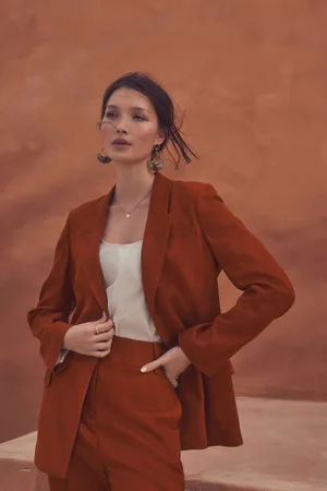 Next Rust Tailored Blazer With Linen