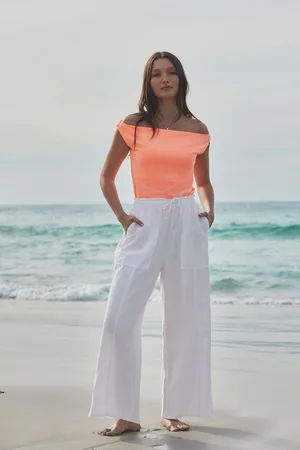 Next Wide Leg Pull-On Linen Blend Trousers