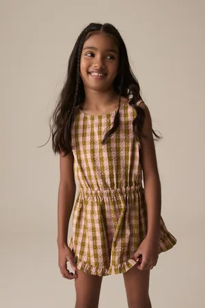 Next /Khaki Gingham Bow Detail Playsuit (3-16yrs)