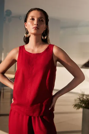 Next Red Shell Vest Top With Linen