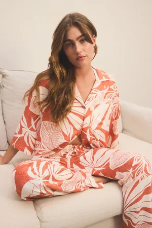 Next Rust Leaf Linen Blend Button Through Pyjamas