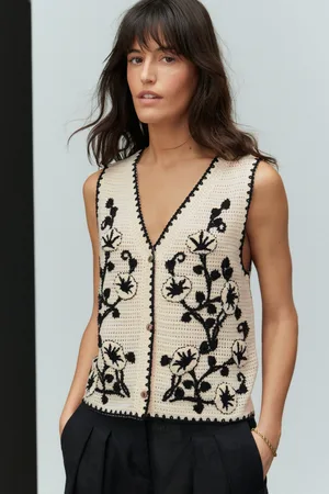Next White/ Floral Embroidered Knitted Vest Waistcoat