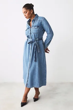 Next Mid Fuller Bust Western Midi Denim Shirt Dress