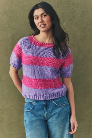 Next Purple Stripe Striped Chunky Short Sleeve Knitted Top