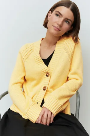 Next Yellow 100% Cotton V-Neck Long Sleeve Knitted Cardigan