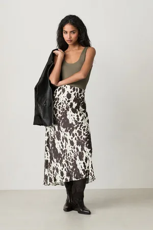 Next Cow Print Satin Midi Skirt