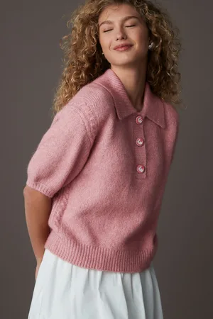Next Blush Soft Touch Short Sleeve Knitted Polo Jumper with Wool