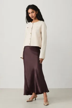 Next Chocolate Satin Midi Skirt