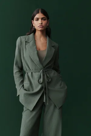 Next Textured Crinkled Tie Waist Relaxed Blazer