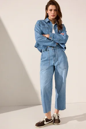 Next Mid 100% Cotton Stripe Cropped Wide leg Jeans