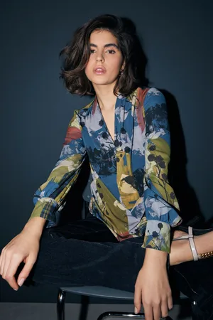 Next Floral Print Long Sleeve V-Neck Blouse